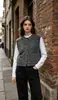 Nuevo chaleco de punto de otoño e invierno transfronterizo de cuello redondo de corte holgado estilo retro europeo y americano con costuras de contraste de un solo botón para mujer