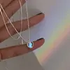 Colar de coração aurora de camada dupla estilo coreano para mulheres, corrente de clavícula em formato de coração de pedra da lua nicho, corrente de osso de cobra em camadas de luxo leve atacado