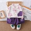 Conjunto de Verano para Niño Camiseta de Rayas con Letras de Verano para Niños Pantalones Cortos de Manga Corta Conjunto de Dos Piezas Bebé Moderno a la Moda
