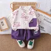Traje de Verano 2025 Nuevo Estilo Ropa para Bebé Niños Camisa con Letras para Bebé Conjunto de Dos Piezas de Manga Corta Moderno al Por Mayor