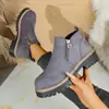 Botines tipo Martin de punta redonda con cremallera lateral transfronterizos, botines de tacón grueso, nueva colección otoño/invierno 2026, botines para mujer de talla grande para exportación