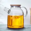 Tetera de Vidrio de Borosilicato Alta para Agua Fría al por Mayor Filtro Olla de Agua Fría para el Hogar Tapa de Bambú Olla Infusora de Té Ollas con Diferentes Caudales