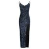 Direto da fábrica 2024 AliExpress Amazon vestido feminino lantejoulas sexy fenda cintura alta alça