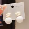 Brincos de Urso com Strass Inlaid de Veludo Outono e Inverno Agulha de Prata Brincos Cartoon Fofos Criativos de Nicho Brincos de Luxo Leve de Alta Qualidade para Mulheres