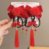 Horquilla Roja de Año Nuevo para Niñas con Lazo, Accesorio para el Cabello, Tocado Tradicional Chino de Año Nuevo, Pinza para el Cabello con Peluca de Estilo Chino para Niñas Hanfu