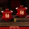 Juego de Tazas de Té Gaiwan Rojas, Utensilios de Té, Caja de Regalo de Boda, Artículos de Dote