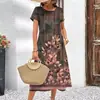 Explosiones de Comercio Transfronterizo 2024 Ropa de Mujer Estampado Digital Verano Lujo Folk Vestido Middy Pham Vestido de Manga Corta