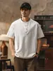 Roupas Masculinas Fengshe / Camiseta de Verão Masculina Retrô Americana Falsa de Duas Peças, Top Casual Soltinho com Gola Henley