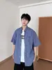 Camisa de manga corta a cuadros azules, estilo americano, retro, holgada, informal, combinable, para hombre y mujer, verano 2024