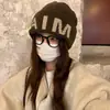 Gorro Grueso Estilo Japonés Gris para Mujer, Moda Callejera de Invierno, Gorro de Punto Estilo Perezoso, Adelgazante, Gorro a Prueba de Frío