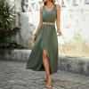 Bai Fen Zhi Yi Vestido Casual Simples de Cor Sólida Sem Mangas com Decote V Estilo Europeu e Americano da Moda para Férias na Praia