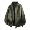 Nuevo cárdigan de punto para hombre de alta gama, estilo chino nuevo, con cuello alto, suave y versátil, color liso, chaqueta larga con cremallera para primavera y otoño