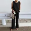 Conjunto de Pantalones sin Mangas de Pierna Ancha Estilo Europeo y Americano Nuevo 2026 para Mujer, Conjunto Casual de Dos Piezas Suelto de Color Sólido para Verano, Tendencia Transfronteriza