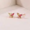 Brincos de Tarraxa Borboleta Yuebao Jewelry Turmalina Colorida Prata de Lei S925 Banhado a Ouro Rosa Luxo Leve Pequenos Fofos Estilo Quente