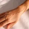 Moda Transfronteriza Europea y Americana Pulsera de Dedo con Circonita Cadena de Dedo de Perlas de Arroz Todo Fósforo Simple Cadena de Anillo de Dorso de Mano Pulsera