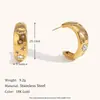 Pendientes de moda retro estilo INS transfronterizos de acero de titanio europeo y americano, acero inoxidable chapado en oro de 18K, microincrustados con diamantes de colores, pendientes en forma de luna