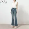 Jeans Acampanados Finos de Verano para Mujer, de Tiro Alto, Corte Delgado, Azul Vintage, Pantalones de Campana con Estiramiento en Cuatro Direcciones