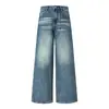 Jeans Retrô Americano Largo de Perna Larga Feminino Outono Novo Estilo Hot Girl Lavado Desbotado Perna Reta Emagrecedor Calças Compridas