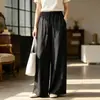 Estilo Nuevo Primavera y Verano para Mujer 60% Cáñamo Puro Delgado Absorbente de Sudor Cintura Elástica Pantalones Casuales Rectos de Nueve Puntos Fsy60260