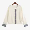 Cárdigan de punto con bloques de color y volantes para mujer talla grande, otoño 2026, corte holgado extragrande, chaqueta de dos piezas simulada 25085