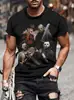 Interessante Caveira de Halloween Impressa em 3D Transfronteiriça Nova Camiseta Casual Masculina Gola Redonda Manga Curta Venda Direta da Fábrica