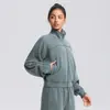 Chaqueta de Fitness Otoñal para Mujer de Gama Alta Holgada y Relajada Cortavientos Cuello Alto Cremallera Superior Manga Larga Deportiva Ropa de Yoga