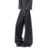 Pantalones de Vestir de Mezclilla de Doble Pinza Estilo Americano para Hombre, Pantalones Casuales a Rayas de Corte A de Moda con Caída Adelgazante y Dobladillo de Media Luna