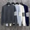 Tb Outono e Inverno Novo Gola Redonda Pulôver de Malha com Quatro Listras Moda Clássico Estilo Preppy Malha Grossa para Homens e Mulheres