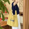 Set Bolsa de Lona Rayada Doble Cara Estilo Coreano Moda Bolso Tote Casual Bolso de Hombro Simple Versátil Gran Capacidad
