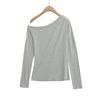 659-25 Primavera Nuevo Estilo Europeo y Americano Sexy Chica Caliente Ajuste Slim Irregular Hombro Inclinado Holgada Protección Solar Camiseta Cubre-Hombros