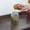 Pote de Vidro Listrado com Tampa de Cortiça para Grãos de Café, Frutas Secas Domésticas, Grãos e Garrafa de Armazenamento de Chá