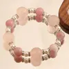 Cristal Rosa Natural Roxo Lítio Cinza Amor Mo Pulseira Rosa Pulseira de Cristal Rosa Feminina Modelo Feminino de Nicho com Contas de Transferência de Alta Qualidade