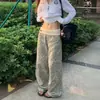 Pantalones vaqueros de marca de moda estilo americano para hombre y mujer, con estampado de leopardo lavado, estilo Primavera y Otoño, corte ancho holgado, diseño moderno desgastado
