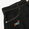 Bordado de Cachorro Dóberman Dibujo Animado Scimitar Jeans Diseño para Hombre Nicho Holgado Pantalones de Pierna Ancha Vibe Marca de Moda