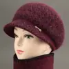 Gorro de Lana Cálido con Forro de Piel de Conejo para Mujer Otoño e Invierno, Gorro de Punto Grueso con Protección para Orejas y Frío para Personas de Mediana Edad y Mayores, Abuela