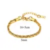 Pulseira de Aço Inoxidável 16+5cm Corrente Trançada de Aço Titânio Galvanoplastia a Vácuo Pulseira Larga de 2-5mm com Corrente Banhada a Ouro