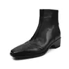 Botas Chelsea de alta qualidade estilo britânico com sola silenciosa, couro esculpido, 2026, tornozeleiras de couro genuíno com salto médio grosso e bico quadrado para mulheres