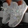 Otoño Nuevo Transfronterizo Europeo y Americano Zapatos Casuales con Lentejuelas para Mujer Transpirables Pedrería Talla Grande Suela Gruesa Zapatos Deportivos Modernos
