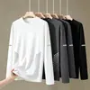 Camiseta de manga larga para hombre, adecuada para primavera y otoño, corte holgado, cuello redondo, capa interior fina, base elástica, versátil y moderna