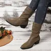 Zapatos de tacón alto para mujer para comercio exterior, nuevo estilo otoño e invierno 2026, punta fina sin cordones talla grande botas apiladas transfronterizas, botas de media pantorrilla para mujer