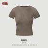 BE Ropa de Mujer 2025 Verano Transfronteriza Europea y Americana Camiseta de Mujer de Cuello Redondo Pequeño Estilo Spice Girls Hombro Delgado Manga Corta Fina para Mujer