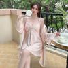 Camisola de veludo dourado outono e inverno Pure Desire Camisola de alta classe para mulheres Camisola suave Camisola com suspensórios decotados Camisola de manga comprida