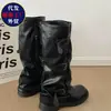 Hebilla de Cinturón Suela Gruesa Plisada Botas de Media Pantorrilla Mujer 2026 Nueva Llegada Primavera Estilo Caliente Pierna de Pantalón Botas Vaqueras Botas Trendy de Instagram