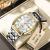 Poedagar/Baidaqia Nuevo Reloj para Hombre Impermeable Luminoso Forma de Barril Cuarzo Correa de Acero Doble Calendario Reloj de Pulsera
