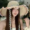 Sombrero de Protección Solar para Vacaciones en la Playa con Flores, Nuevo Sombrero de Sol de Verano Tejido Hueco Lindo con Ala Ancha, Sombrero de Pescador