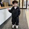 Conjunto de otoño para niños, ropa infantil, nuevo estilo 2026, patchwork con estampado de leopardo, ropa de bebé, primavera y otoño, pantalones largos de otoño para niños, conjunto de dos piezas