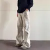 Calças Casuais Americanas Workwear para Homens e Mulheres, Temporada Primavera/Outono, Wear com Senso de Nível, Estilo Vibe, Caimento Limpo, Jeans Levemente Flare