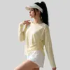 Top de Yoga de Manga Larga para Mujer Juyitang con Cordón Lateral, Sensación de Piel Desnuda, Alta Elasticidad, Camiseta de Fitness Adelgazante