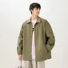 Enbu Primavera y Otoño Estilo Retro Americano Chaqueta de Trabajo para Hombre Cuello Campana Holgada Casual Elegante Color Sólido Chaqueta de Moda