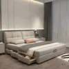 Cama de Couro Genuíno para Casa 1,8m Cama de Casal Quarto Principal Cama Grande Armazenamento de Alto Padrão Elegante Cama Baú com Armazenamento 1,5m Cama de Casamento com Armazenamento